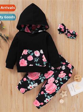 Girls Spring  Autumn 2021 New n Flower Printed Hooded Top +