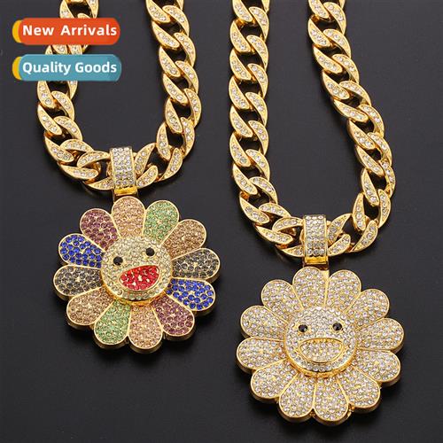 Sunflower Cuban Chain Rotatable Sunflower Pendant HIPHOP Men
