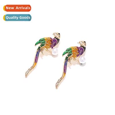 ZA playful alloy oil drop parakeet earrings cute temperament
