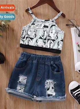 Girls spring  fall  2023 new n print sleeveless halter top +