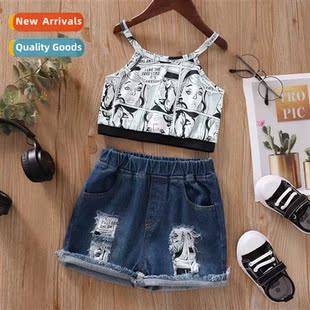 print fall top halter sleeveless new 2023 spring Girls