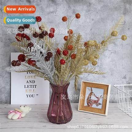 Christmas 7 head gold dust simulati flower branch festive de