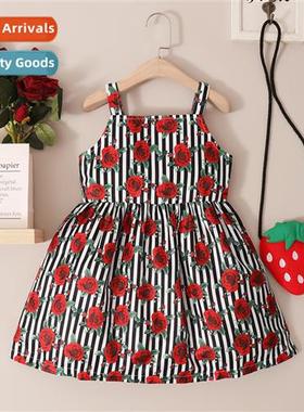 Girls summer secti 2021 new fashi sleeveless striped rose pr