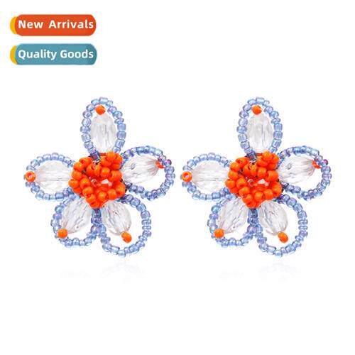 h-woven rice beads floral earrings retro bohemian vacati win