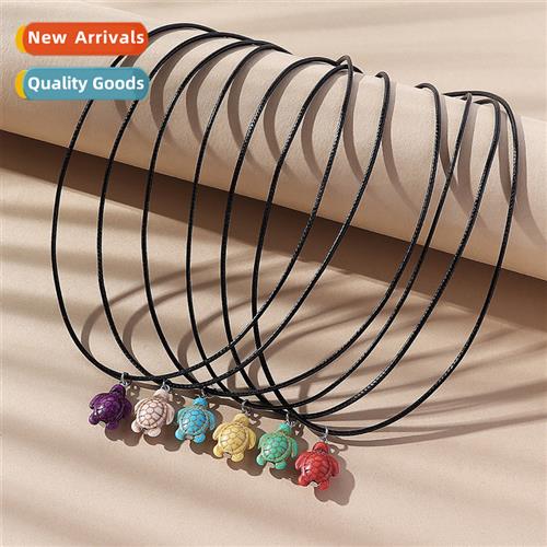 6 Pieces Vintage Persalized Turquoise Lucky Turtle Black Rop