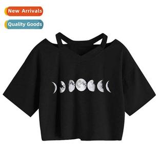 neck sleeve short print planet womens New