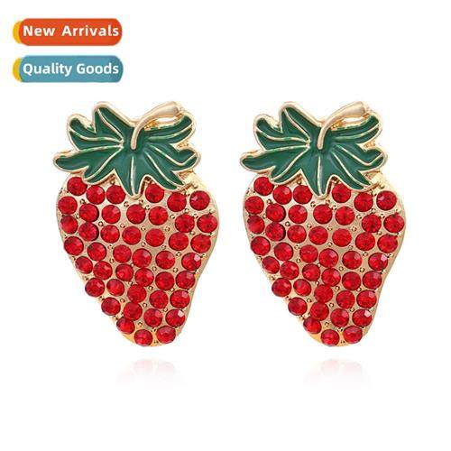 Rustic style diamd earrings fru strawberry oil drop earrings