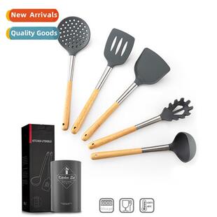 Semi Solid Wood Hle Silice Cookware 6 Piece Cooking Nstick S