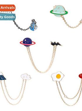 Japanese carto childrens brooch planet clouds chain badge cu