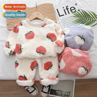 winter new velvet pajamas sided double Childrens girls