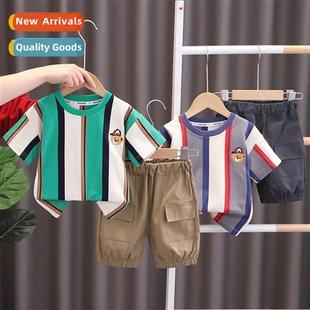 stripes short big baby head vertical bear Boys sleeved