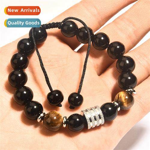Stainless Steel Tiger Eye Obsidian Mens Bracelet New Jewelry