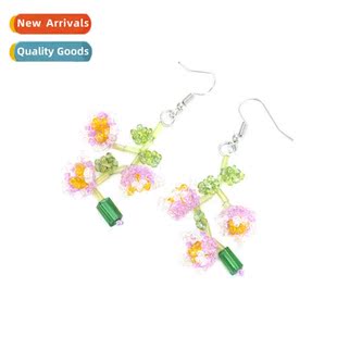 style sweet fresh bead earrings rustic flower Korean woven