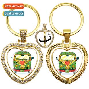 New design peace sign van bus heart pendant 360 degree rotat