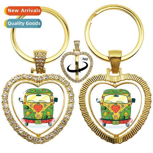 New design peace sign van bus heart pendant 360 degree rotat