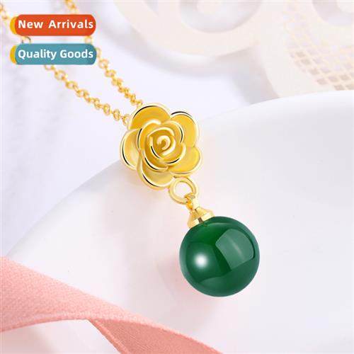 Ethnic style retro natural green agate pendant female camell