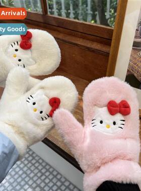 Korea cute girl heart bow cat plush gloves full finger ridin