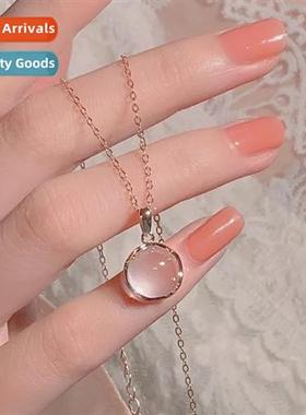 Pink crystal pendant chalcedy necklace female ins niche    l