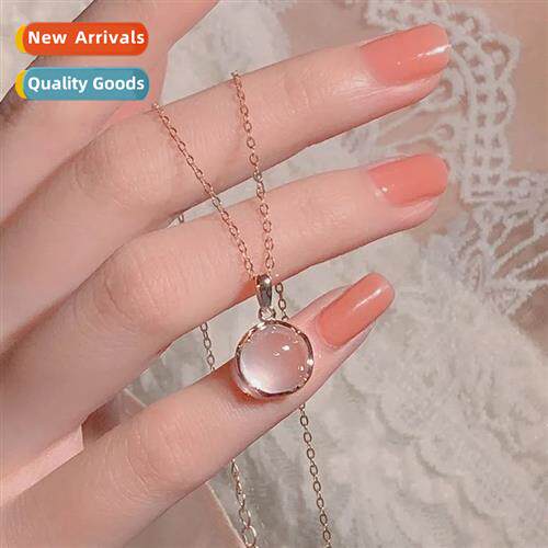 Pink crystal pendant chalcedy necklace female ins niche    l