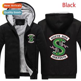 Spring Autumn Zipper Hooded Black Pattern Winter Cardigan H