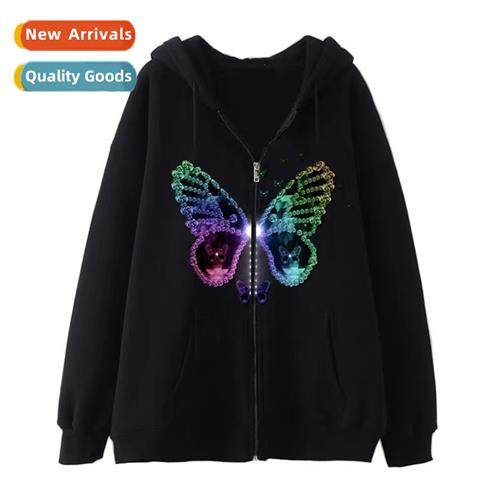 Dark wind hip-hop gothic Harajuku Y2k skull butterfly zipper