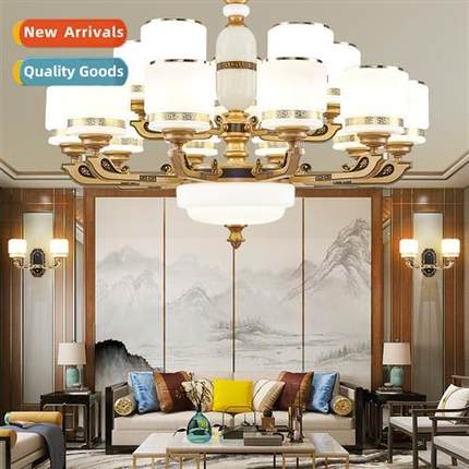 New Chinese chelier hall atmosphere home copper jade duplex