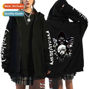 Teenagers dark style skull padded cardigan sweater men wome