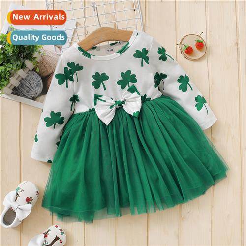 Girls spring  fall  2022 new n four-leaf clover lg-sleeved p