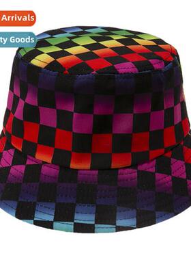 Japanese Hyunya style colourful plaid fisherman hat Korean v