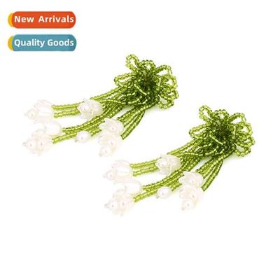 Earrings hmade beaded rice beads flowers tassel earrings per
