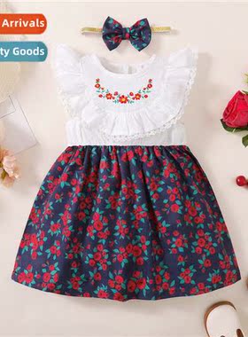 Girls spring  fall  2023 new n sleeveless embroidered round