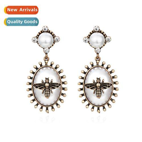 New simple creative oval diamd pearl earrings retro fashi be