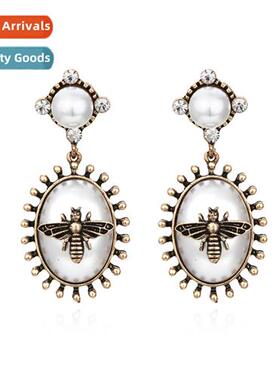 New simple creative oval diamd pearl earrings retro fashi be