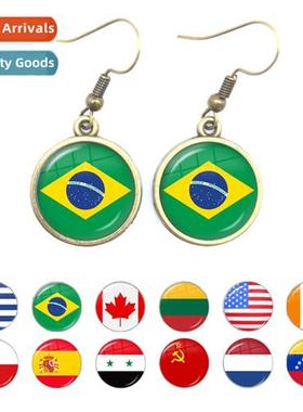 Fashi Flag Earrings Canada USSR Italy Flag Glass Dome Dangle
