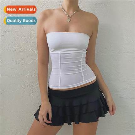 Summer new 2023 solid color pullover sleeveless strapless si