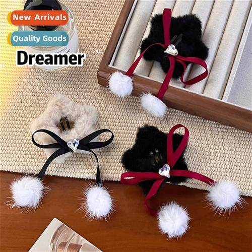 Autumn  winter new temperament plush star  clips girls bow b