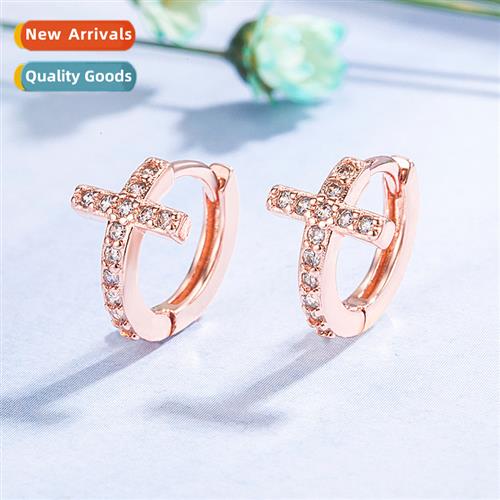n fashi temperament earrings female rose gold plating cross