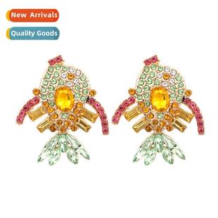 New exaggerated persalized diamd-set cute ltle fish earrings