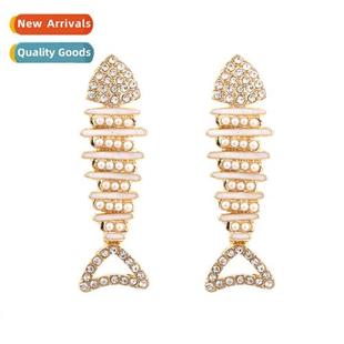 fish earrings hollow diamd pearl set inlaid creative fashi