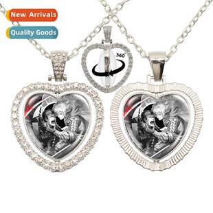 Anime Berserker Glass Heart Pendant Reversible Necklace 360