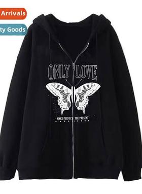 Dark Hip Hop Gothic Harajuku Y2k Butterfly Zipper Hoodie Men