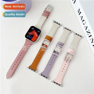 Color Blocking Leather 适用Apple apple Buckle Strap watc Day