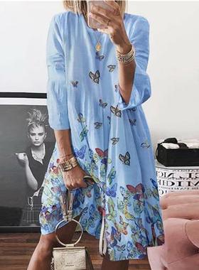 2023 Winter Speedmaster Vintage Printed O-Neck Linen Dresses