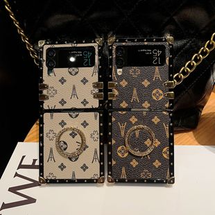 leather square flower Flip4 small 适用Samsung pattern