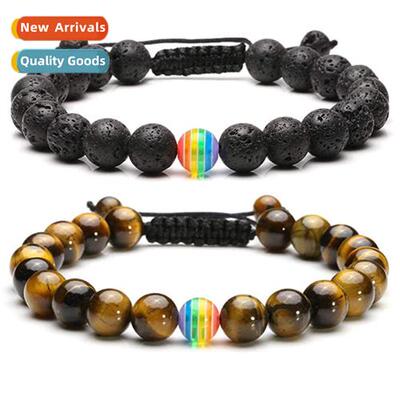 Whe Turquoise Beaded Rainbow Couples Bracelet Tiger Eye Yoga