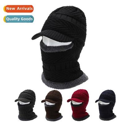 Mens hats winter warm knted wool cap cycling e- neck protect