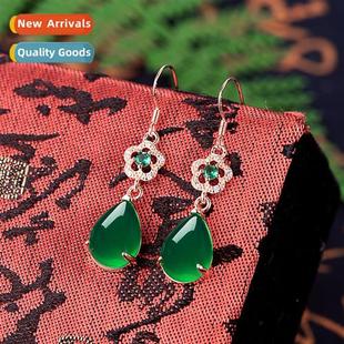 emerald earr shaped Vintage diamd chrysoprase teardrop green