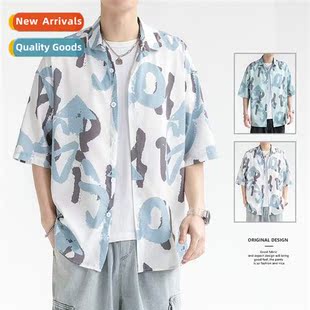 New camouflage shirt nd mens half-sleeved shirt 2023 summer