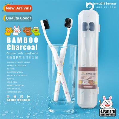 RB537 Cute Toothbrush Carto Round Hle Bamboo Charcoal Toothb