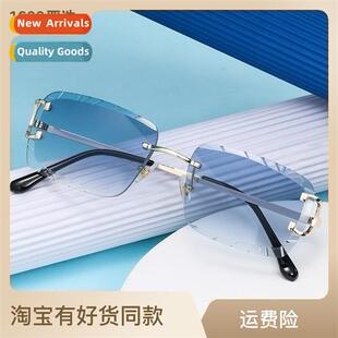 6018 rimless cut edge square inverted sunglasses ins set fas